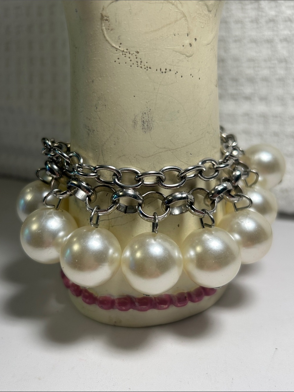 🍒Pearl Drop Charm Bracelet - White Faux Pearl with Silver Chains🍒